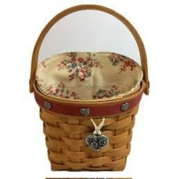 Longaberger Basket 2001 Sweetheart Red Love Notes Fabric Plastic Lined Charm - Picture 3 of 11